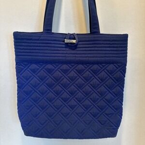 Vera Bradley Blue Quilted Shoulder Tote Bag Toggle Closure Inside Pockets